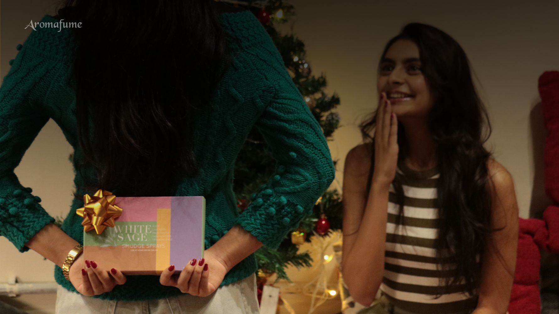  Aromafume gift box with 7 Chakra incense bricks under a Christmas tree.