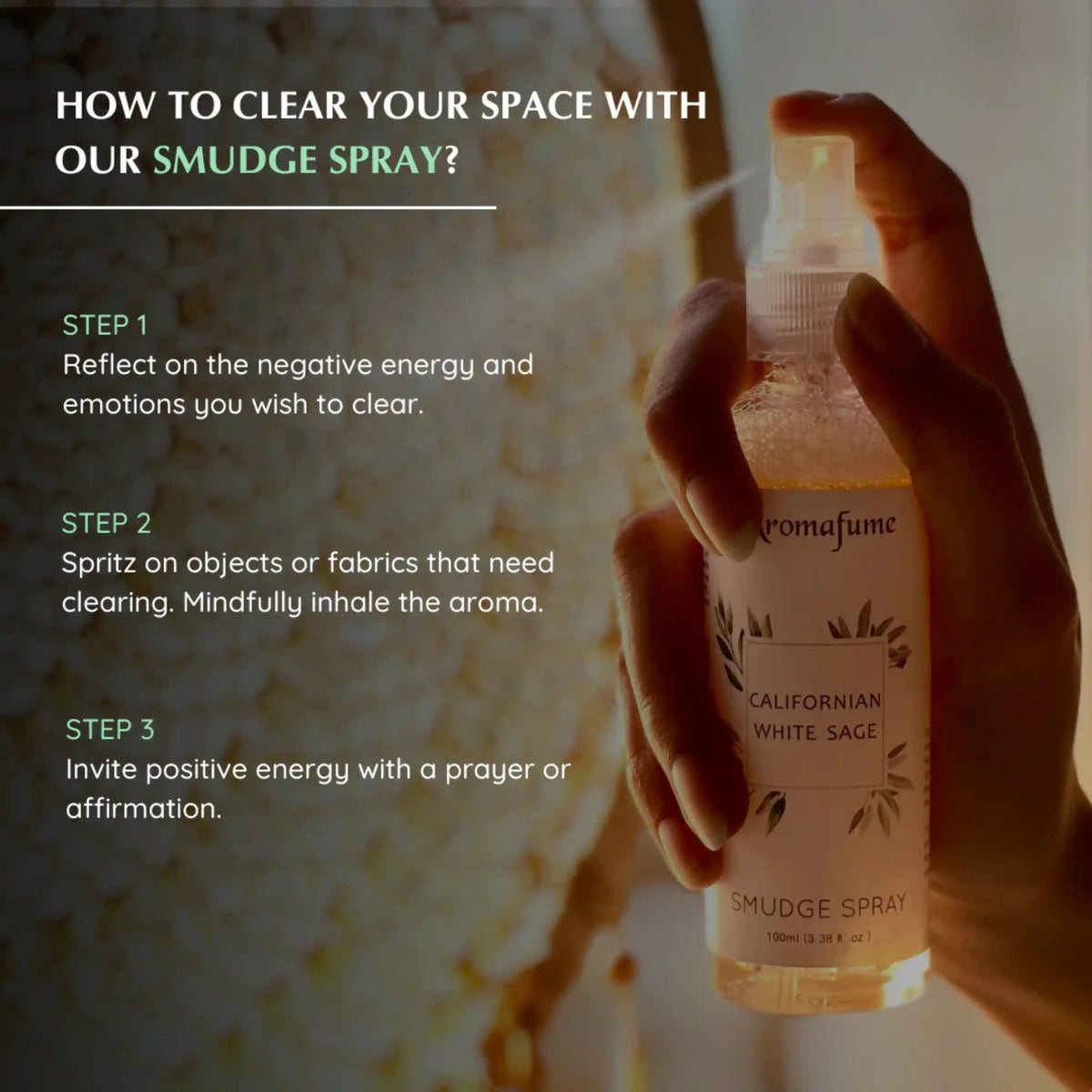 Spray Sage on fabrics and linens and invite positivity with a prayer or affirmation