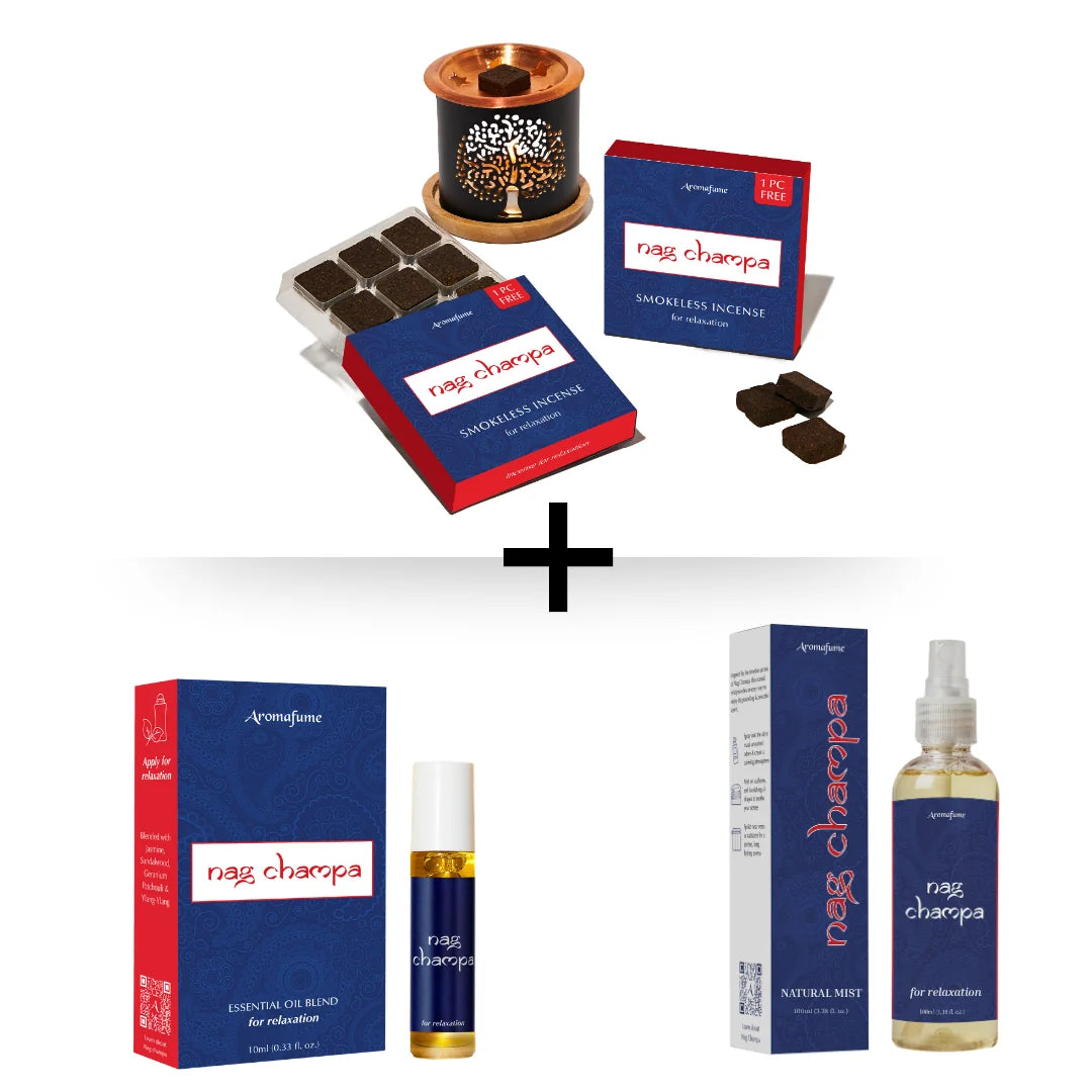 Free Spirit Nag Champa Wellness Kit:

- Nag Champa Incense Brick & Burner
- Nag Champa Essential Oil Roll On
- Nag Champa Natural Mist