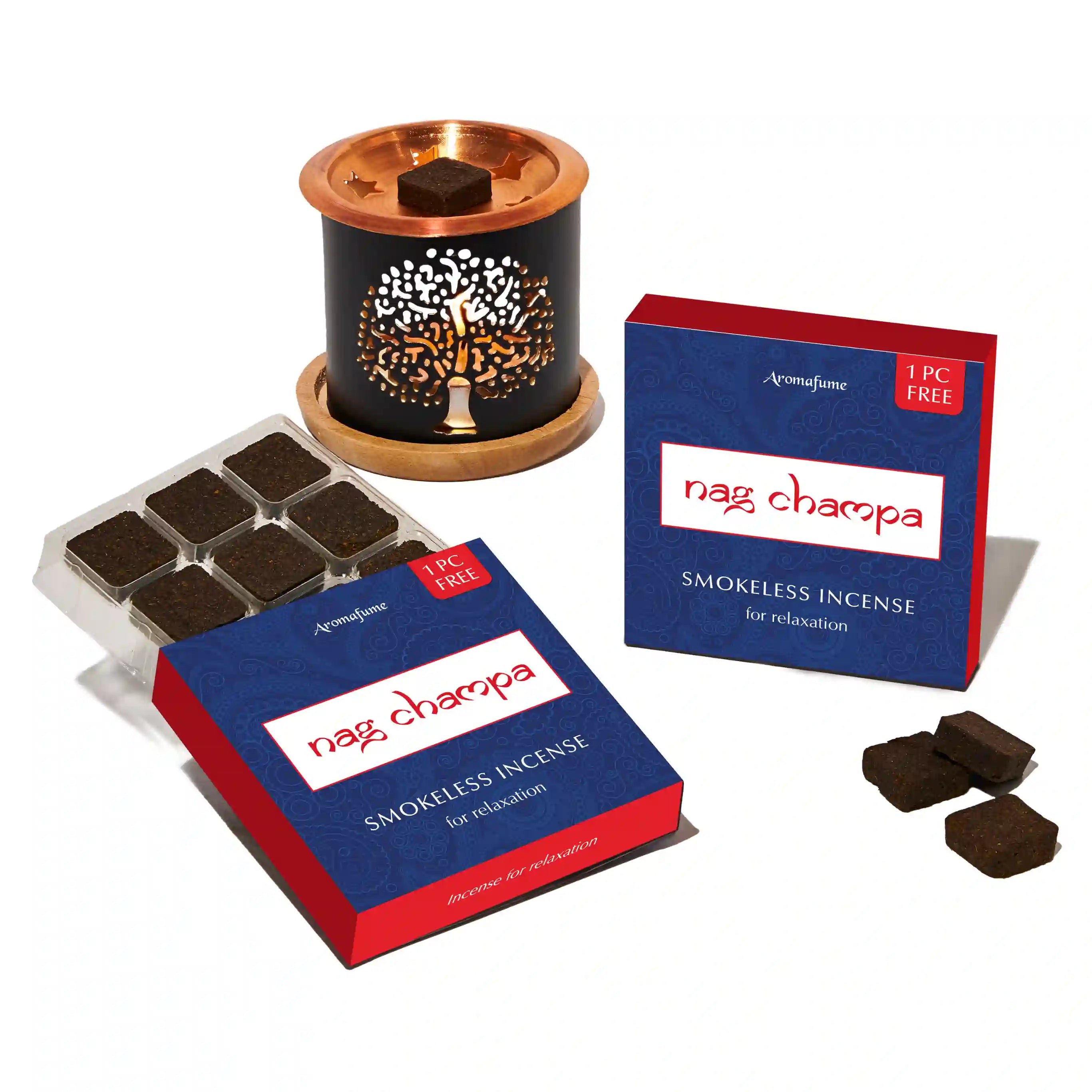 Nag Champa Smokeless Incense Bricks & Tree of Life Incense Brick Burner Set