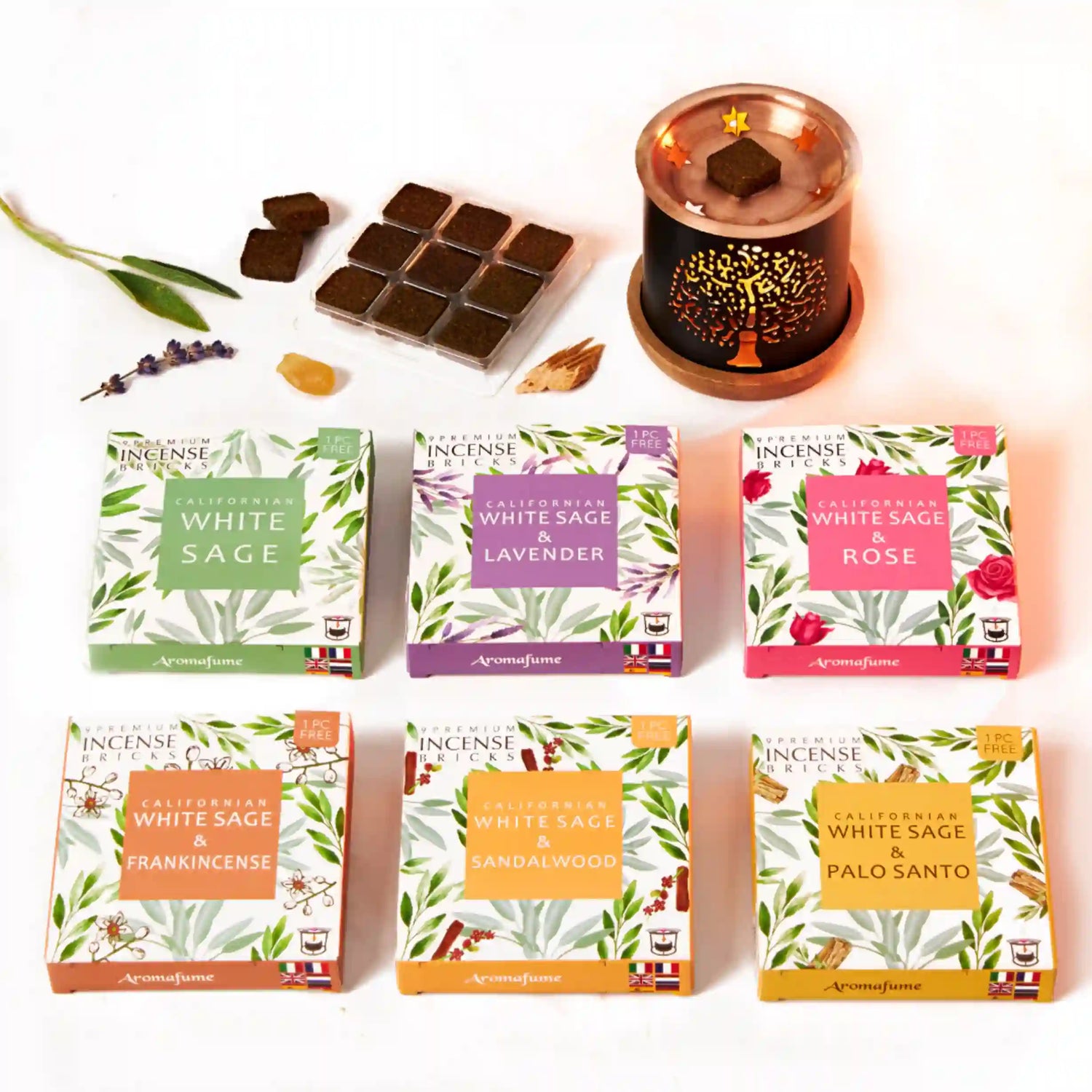 White Sage Smokeless Incense Bricks & Tree of Life Burner Super Set