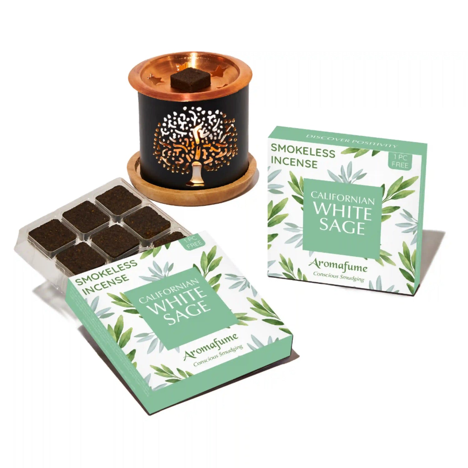 White Sage Smokeless Incense & Tree of Life Burner Set