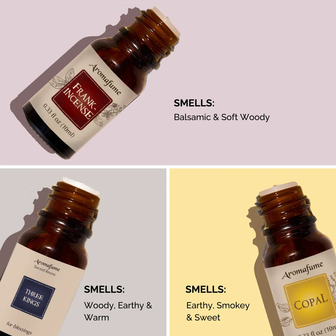 Aroma notes: Woody, earthy, lemony, sweet, warm, piney – sacred resins for mindful rituals