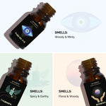 Woody, minty, spicy, earthy, and floral scent profiles of Divine Protection Oils – Ward Off Evil, Uncrossing, Blessings.