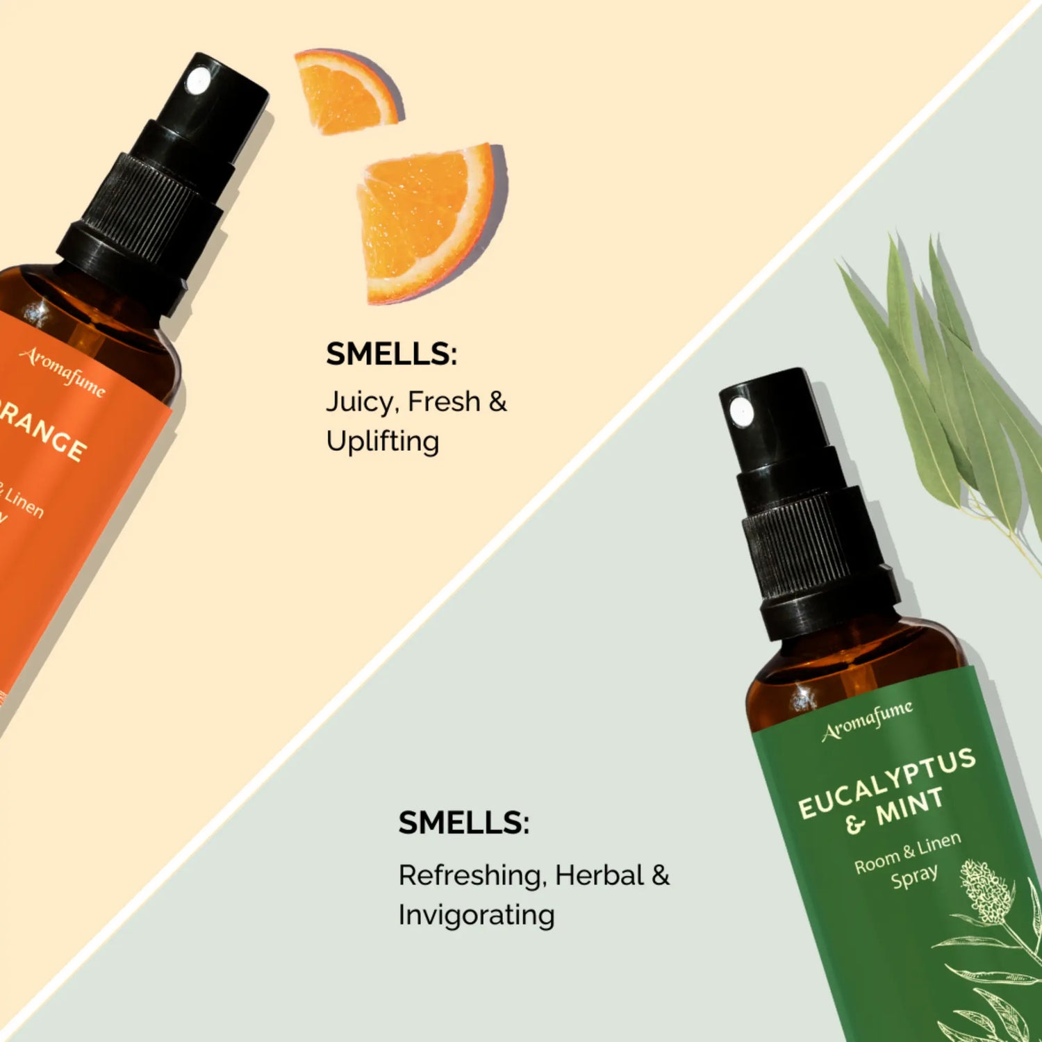 Scent Profile:
Orange - Smells juicy, fresh and uplifting.

Eucalyptus & Mint - Smells refreshing, herbal and invigorating