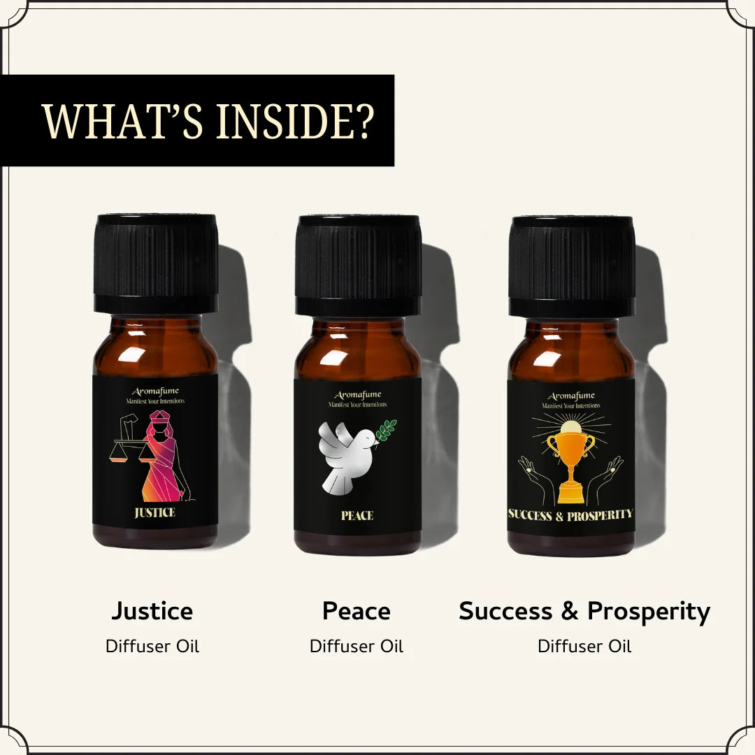 Set of 3 Cosmic Abundance Oils – Justice, Peace & Success. Infused with herbs for clarity, balance & prosperity.