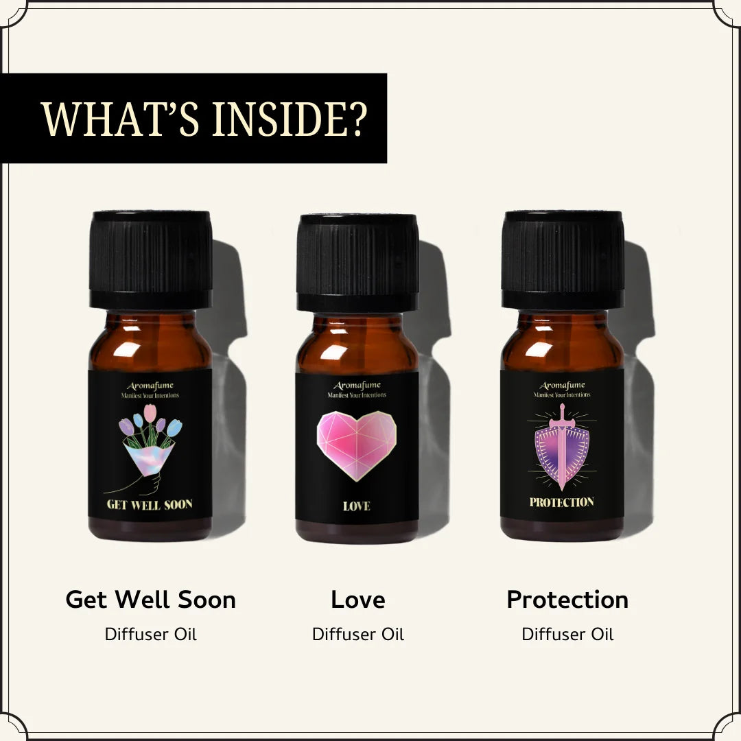 Set of 3 Healing Embrace Oils – Get Well Soon, Love & Protection. Infused with botanicals for restoration & balance.