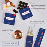 What's inside the box:

Nag Champa Incense Bricks - 2 trays x 9 bricks each
Tree of Life - Incense Brick Burner
4 complimentary trial brick sachets
Nag Champa Natural Mist - 3.38 fl.oz bottle