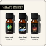 Set of 3 Path to Prosperity Oils – Good Luck, Open Road & Dream Job. Infused with herbs for abundance & success.