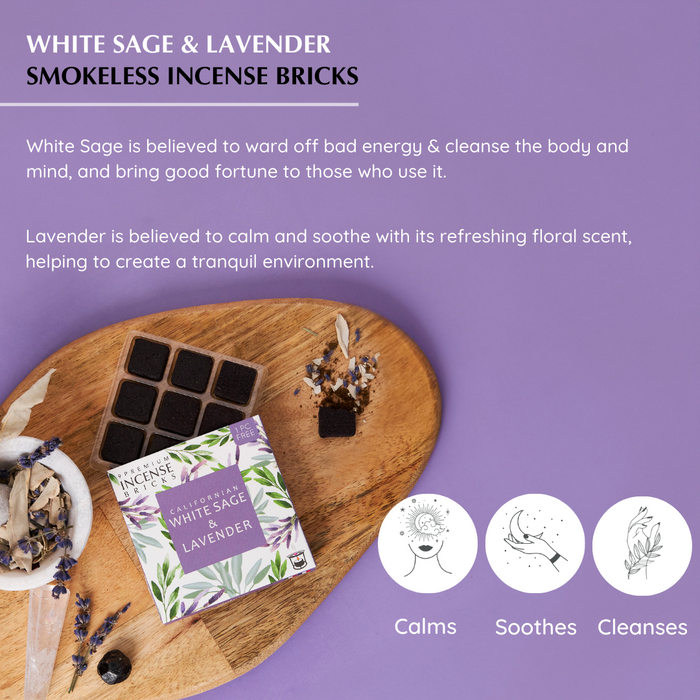 White Sage & Lavender Incense Bricks & Burner Set