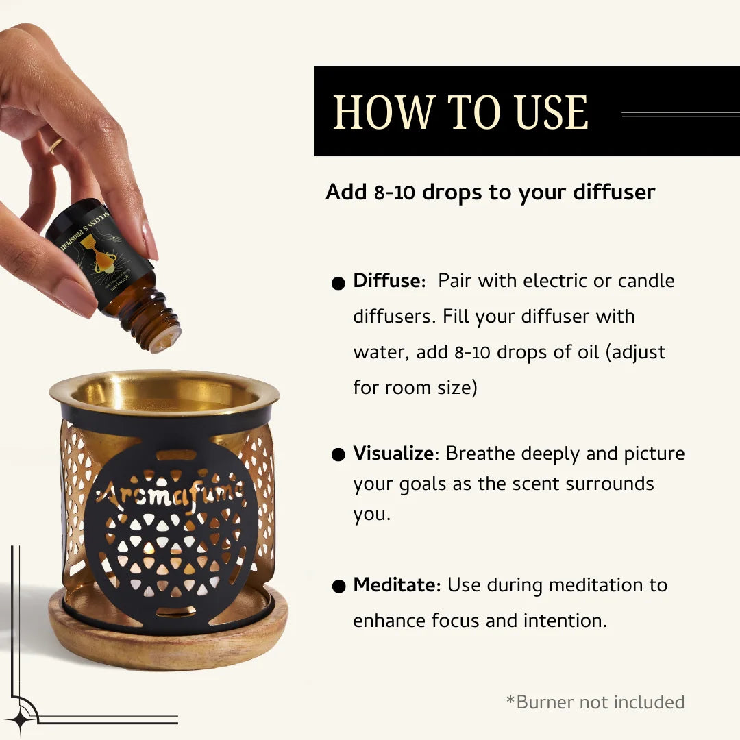 Add a few drops of Love & Prosperity Oil to a diffuser with water and let the aroma invite success, love & open doors.