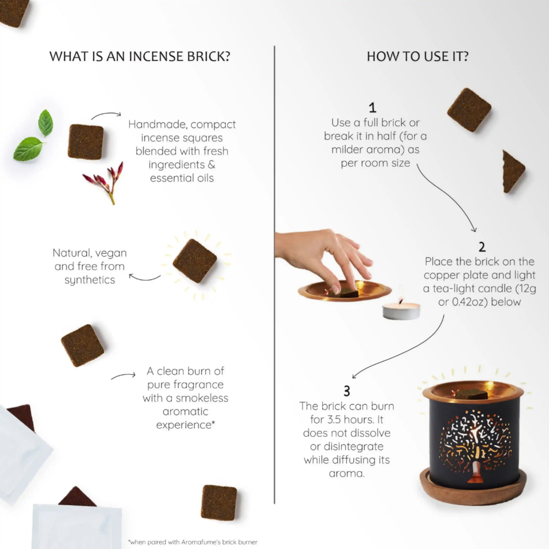 How To Use - Place natural, non-toxic, charcoal-free incense on burner and light