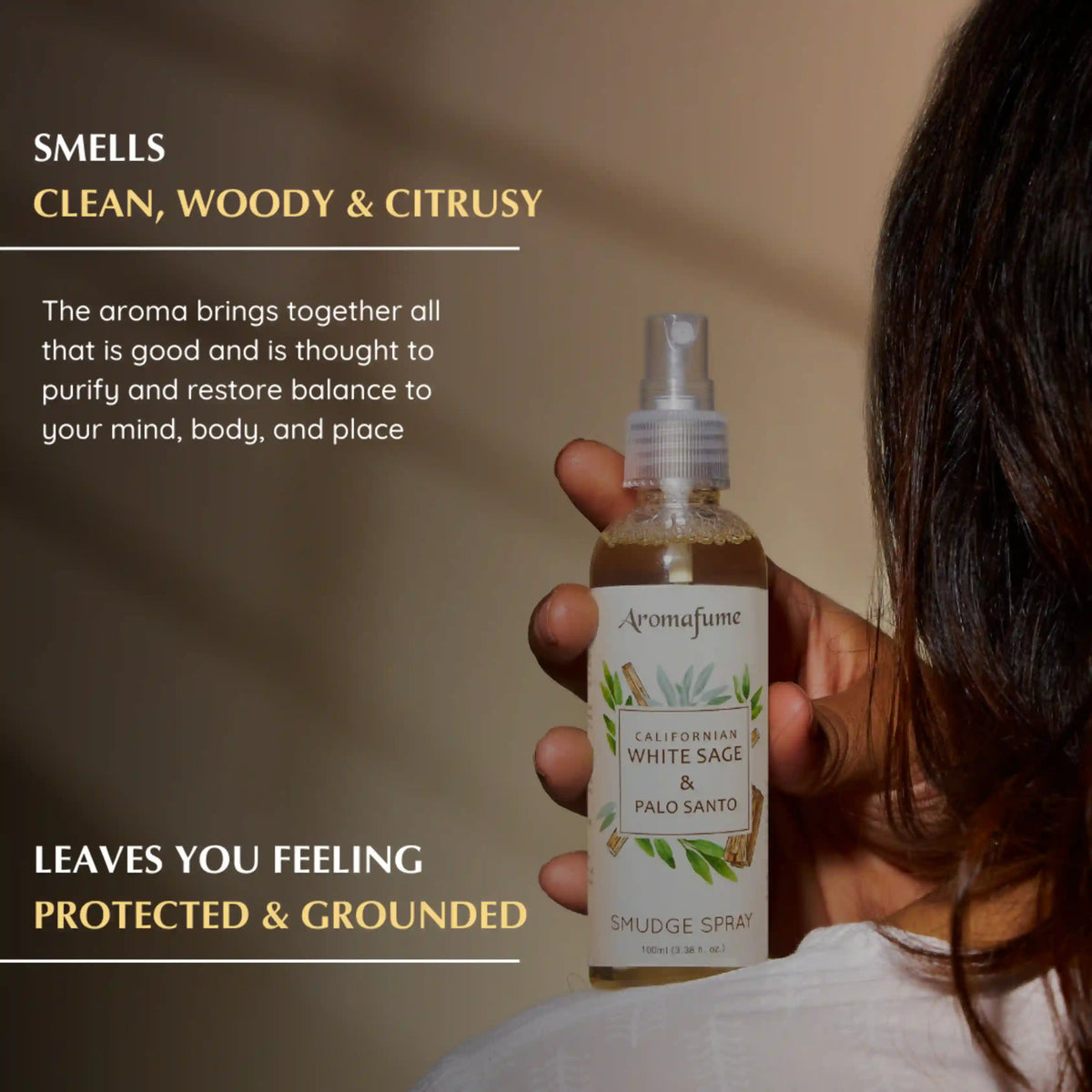 Cleanse your space with White Sage & Palo Santo Smudge Spray to restore balance to your mind body and space. White Sage & Palo Santo leaves you feeling protected and grounded