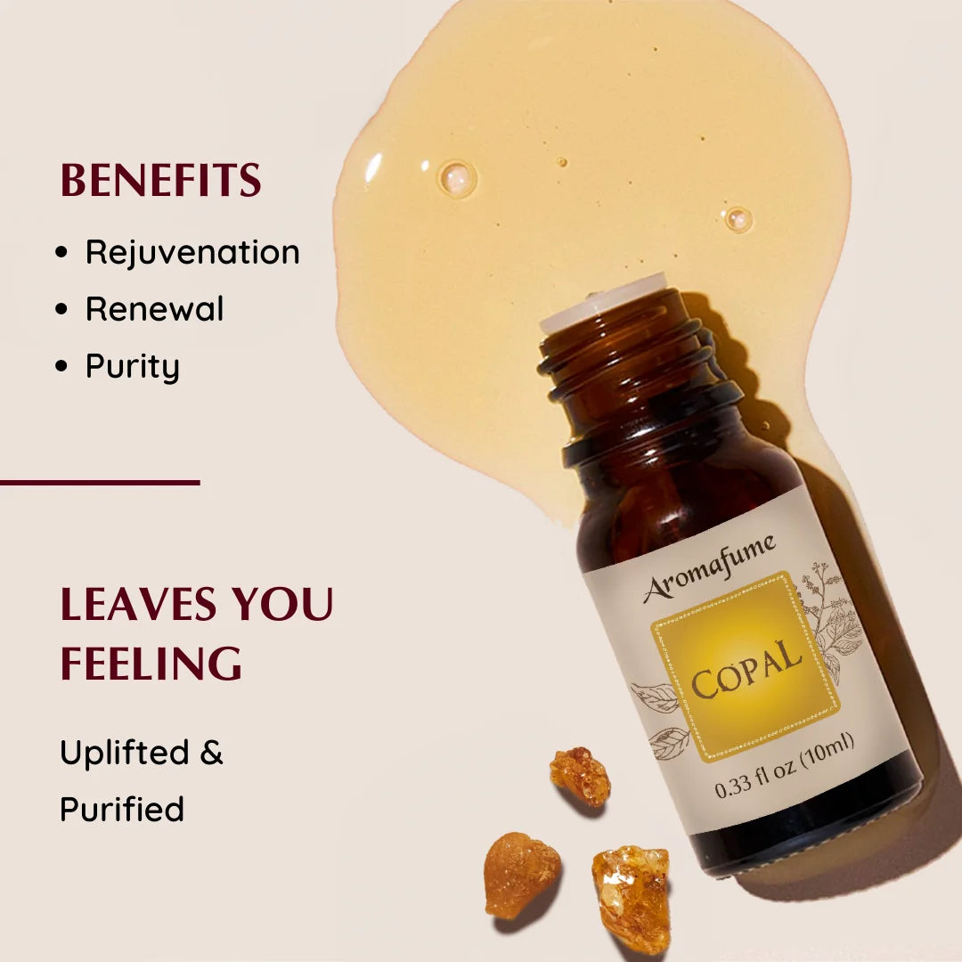 Copal oil: Boosts clarity, purifies energy, and supports focused meditation practice