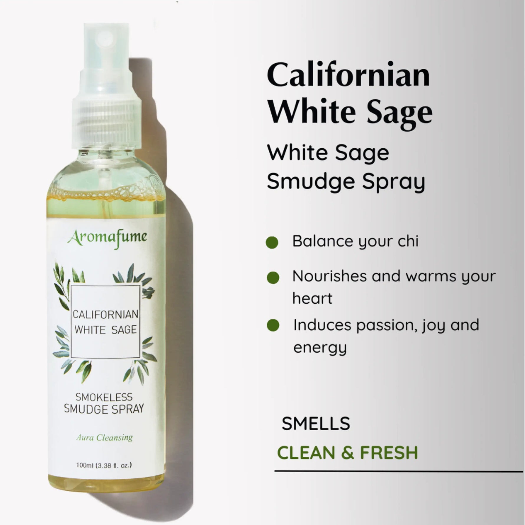 White Sage Smudge Spray - to balance your Chi, nourishes and warms your heart, induces passion, joy and energy