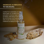 White Sage & Palo Santo Smudge Spray embodies a conscious approach to smudging, while being mindful of the environment.