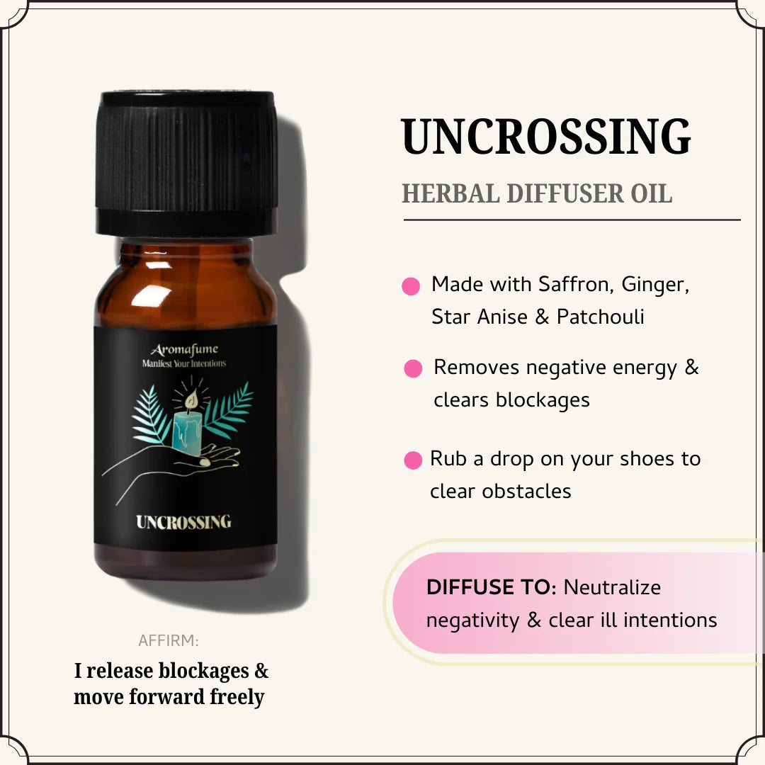 The Uncrossing Oil clears energy blockages, releases stagnation, and helps you move forward with clarity and confidence.