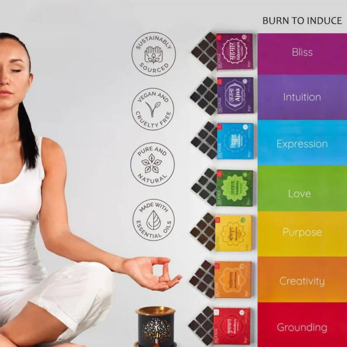 Values - Chakra smokeless incense is made sustainably, vegan & cruelty free and is all natural