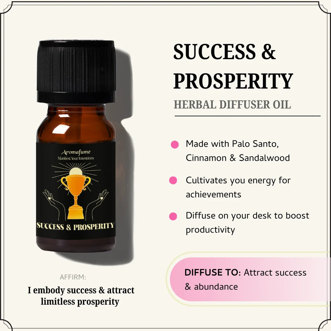 Success & Prosperity Oil fosters achievement & wealth with palo santo, cinnamon & sandalwood for motivation & luck.